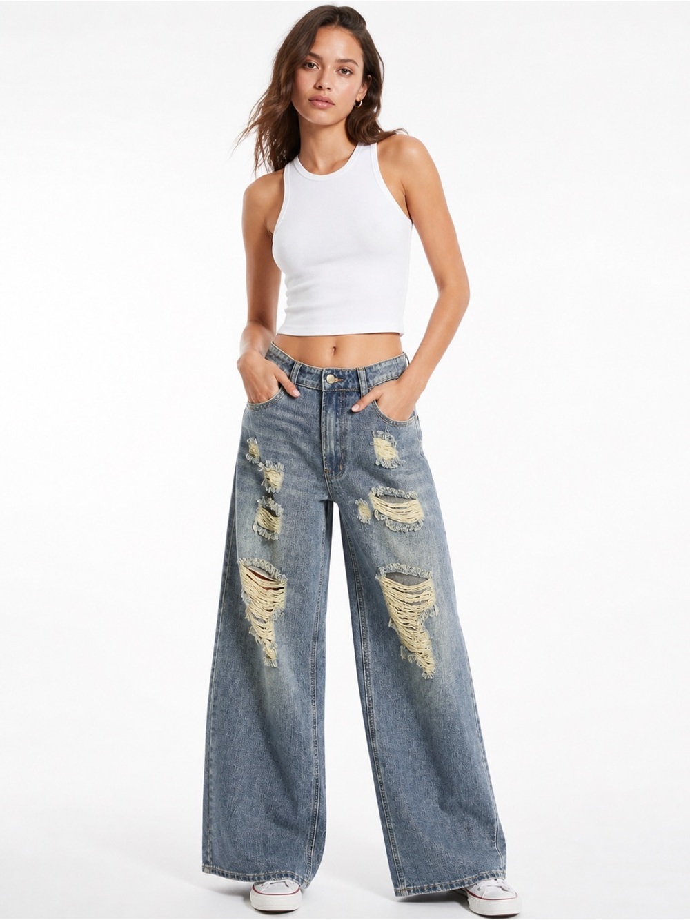 Cider “Happy Hour” Distressed Wide Leg Jeans – Sz M - see measurements (NWT)